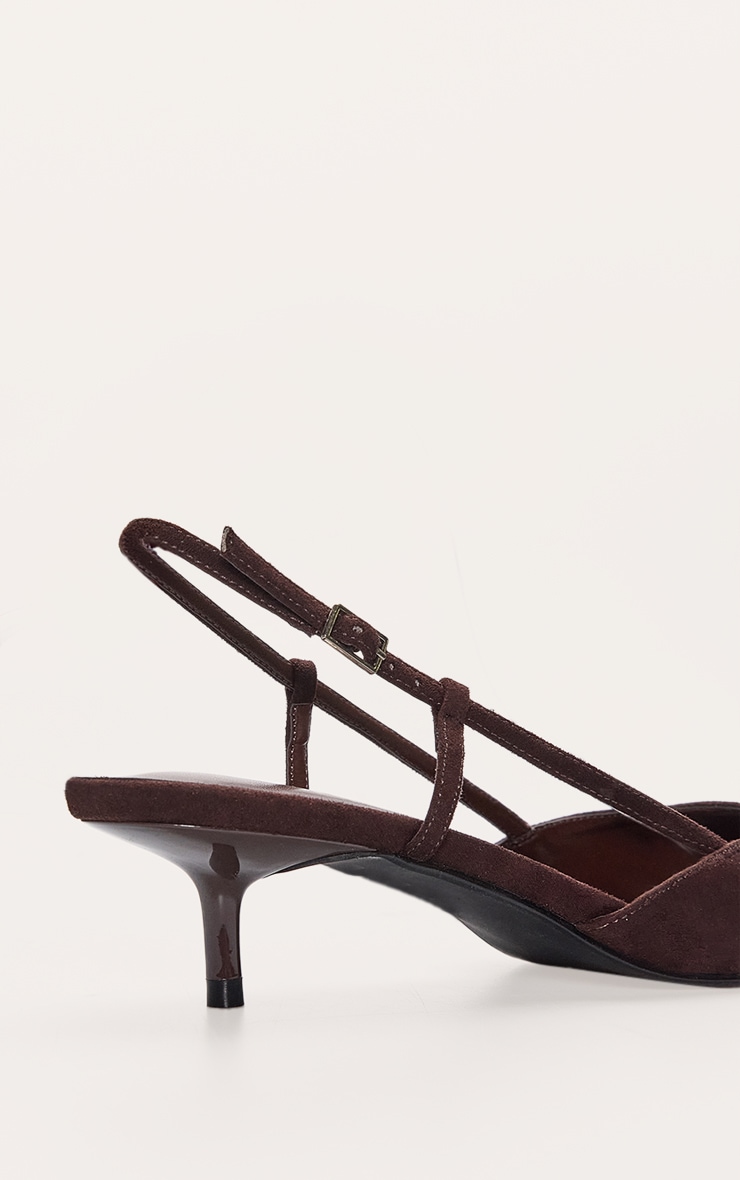 Chocolate Faux Suede Kitten Heel Sling Back Courts image 5