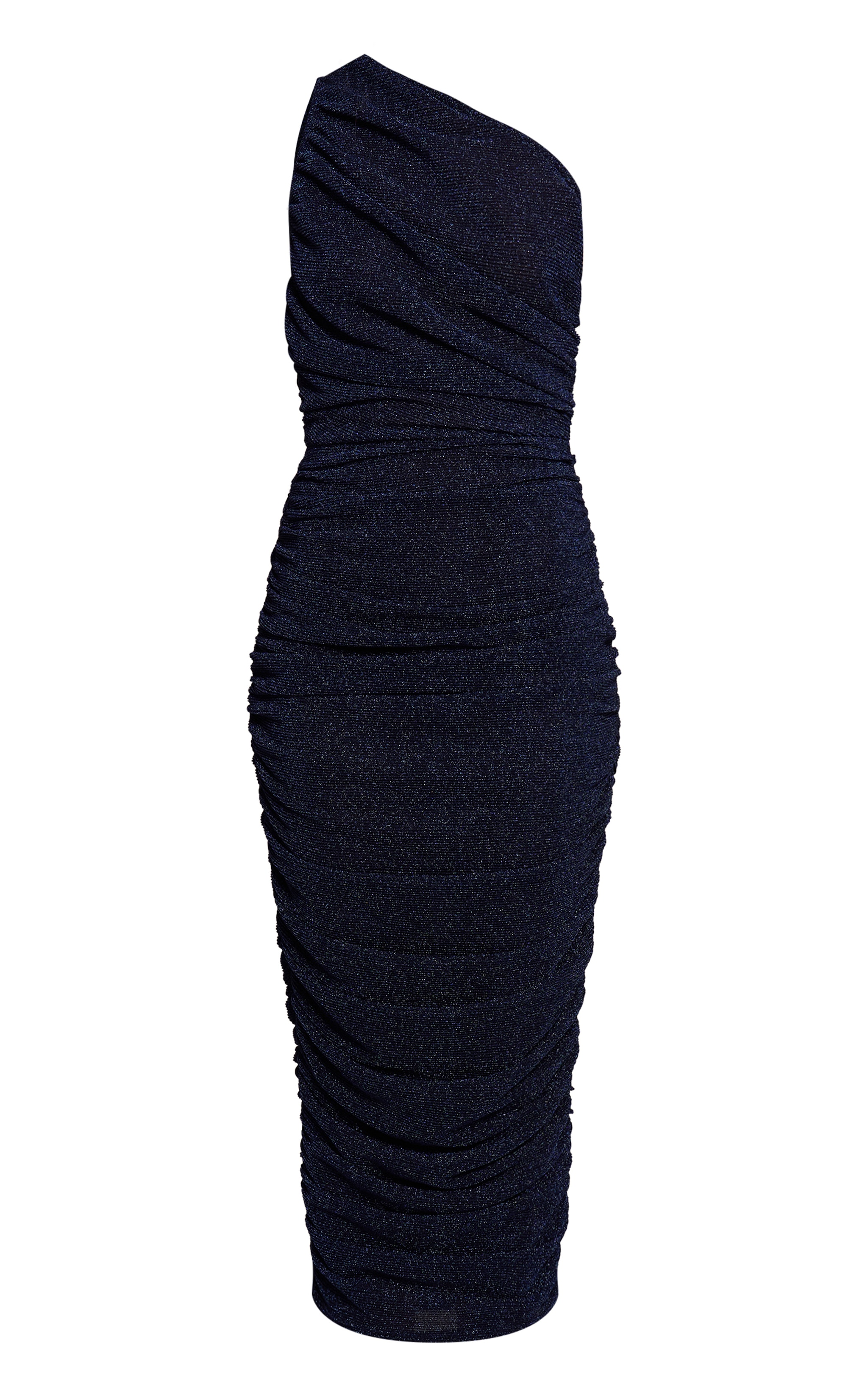Navy Glitter Plisse Ruched One Shoulder Midi Dress image 5