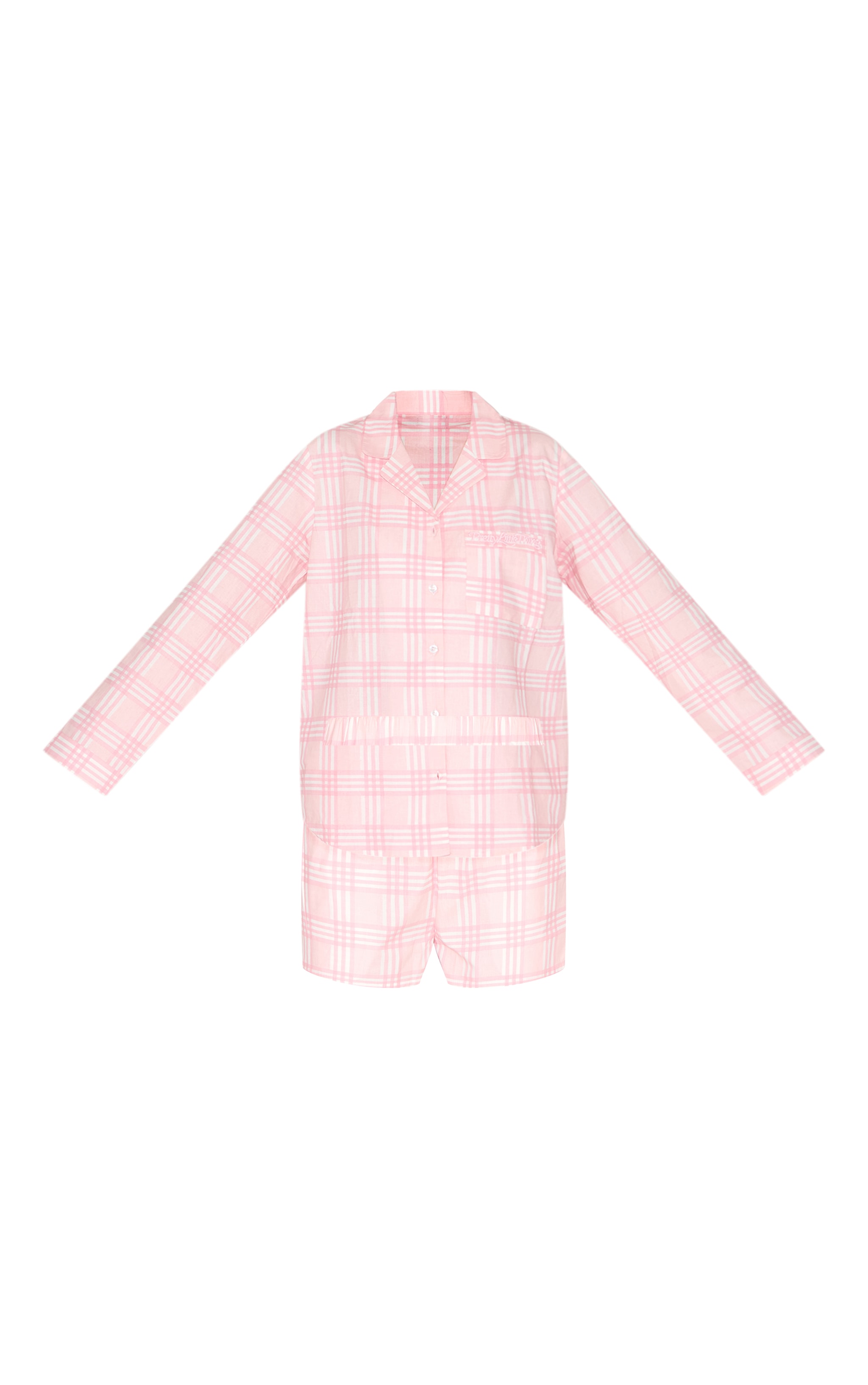 PRETTYLITTLETHING Ensemble de Pyjama Court Rose à Carreaux Brodé image 5