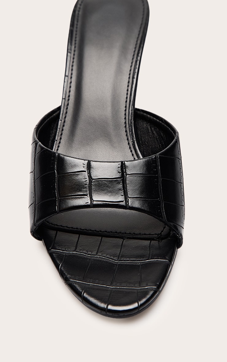 Black Croc Faux Leather Mid Heel Mules image 5