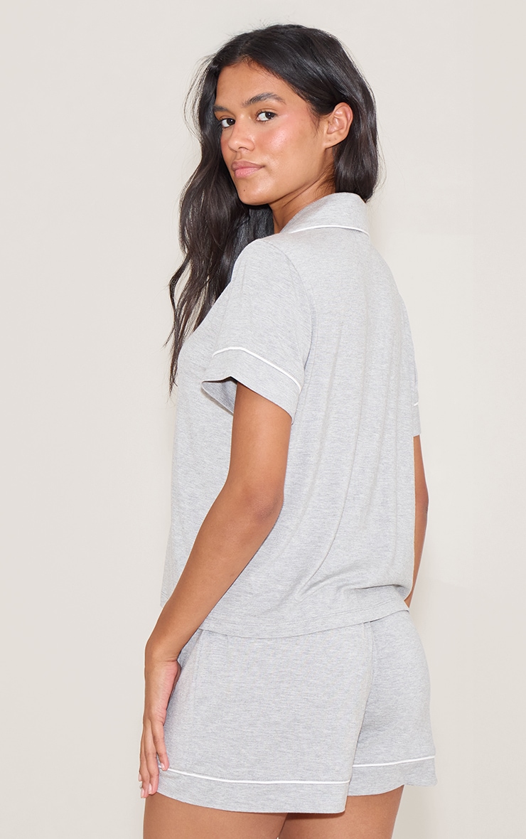 Grey Marl Modal Piping Short Pj Set image 2
