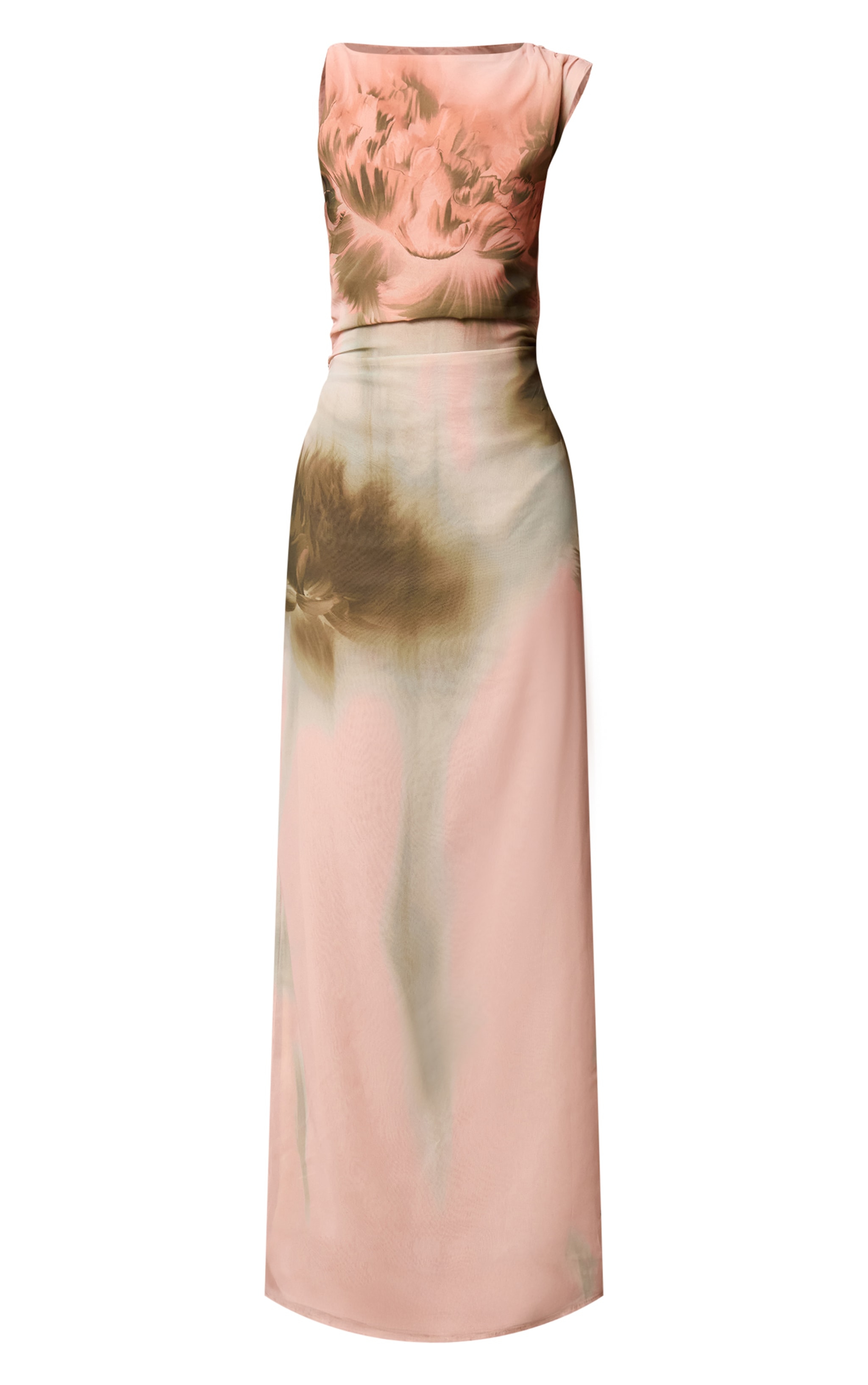 Dusty Pink Printed Floral Chiffon Ruched Maxi Dress image 5