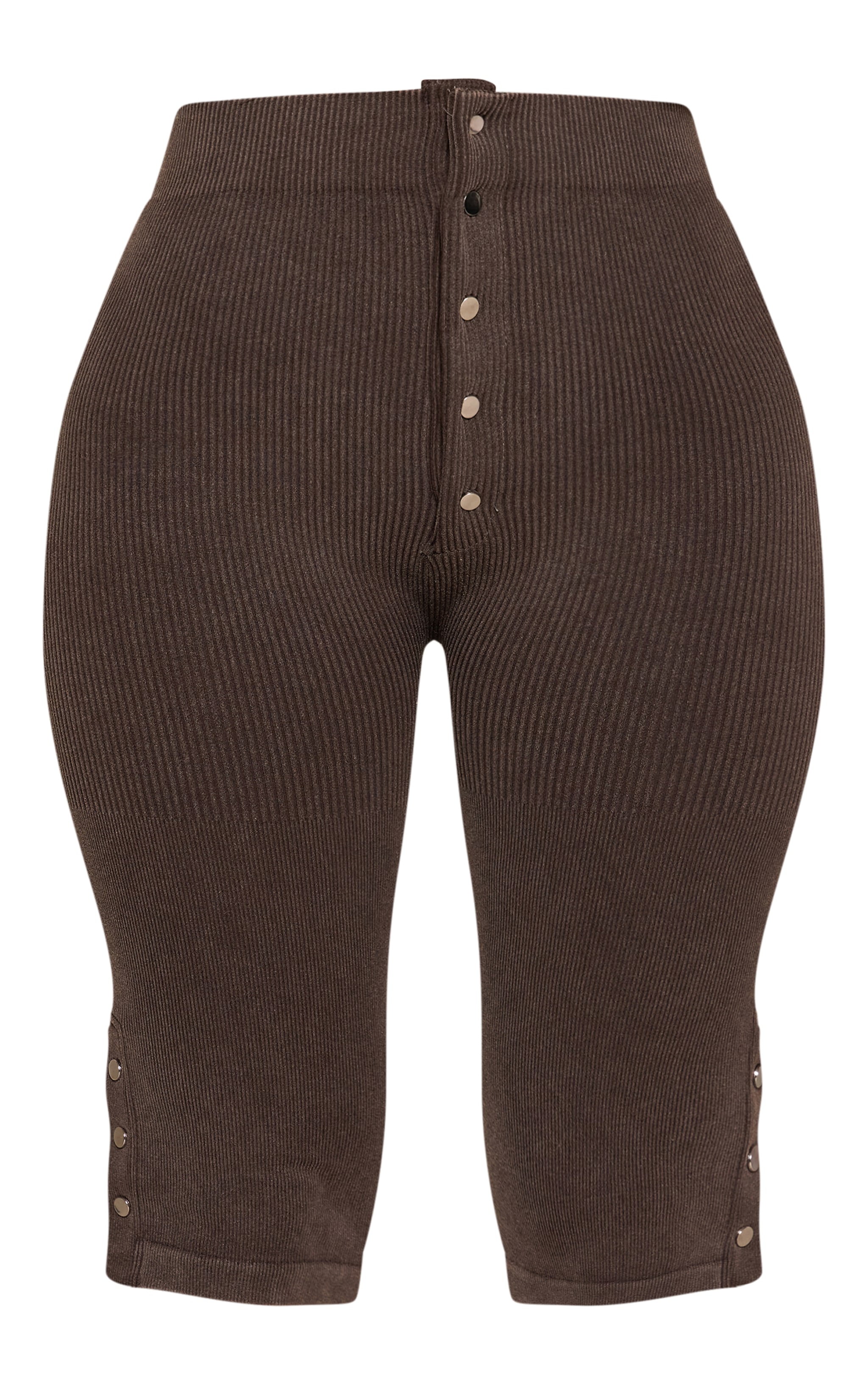 Petite Chocolate Snatched Rib Popper Detail Capri Pants  image 5