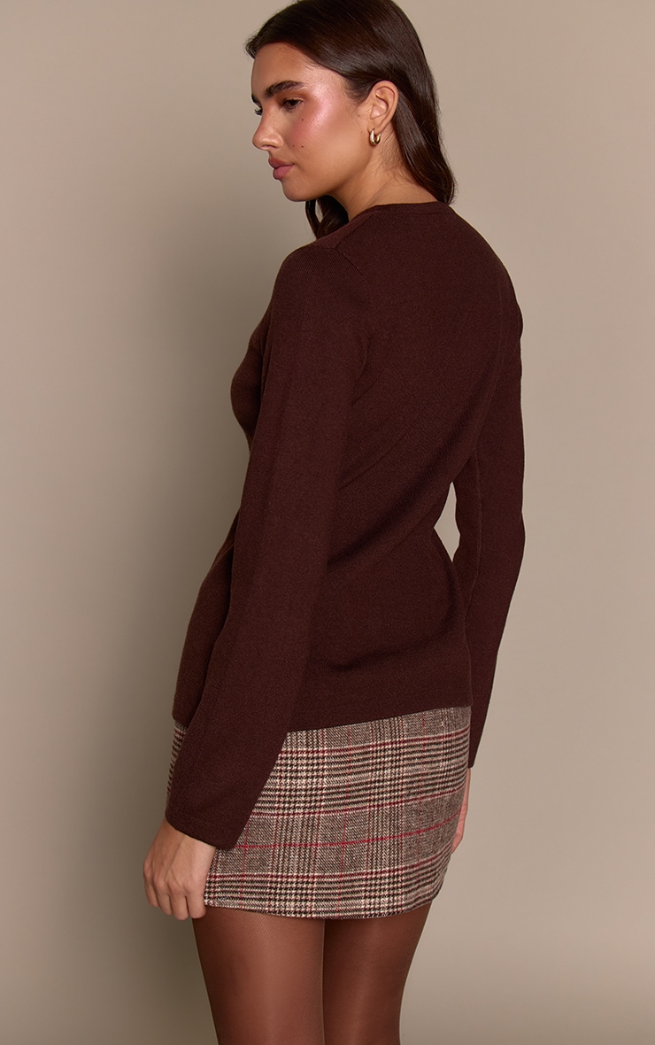 Brown Tartan Wool Look Mini Skirt image 3