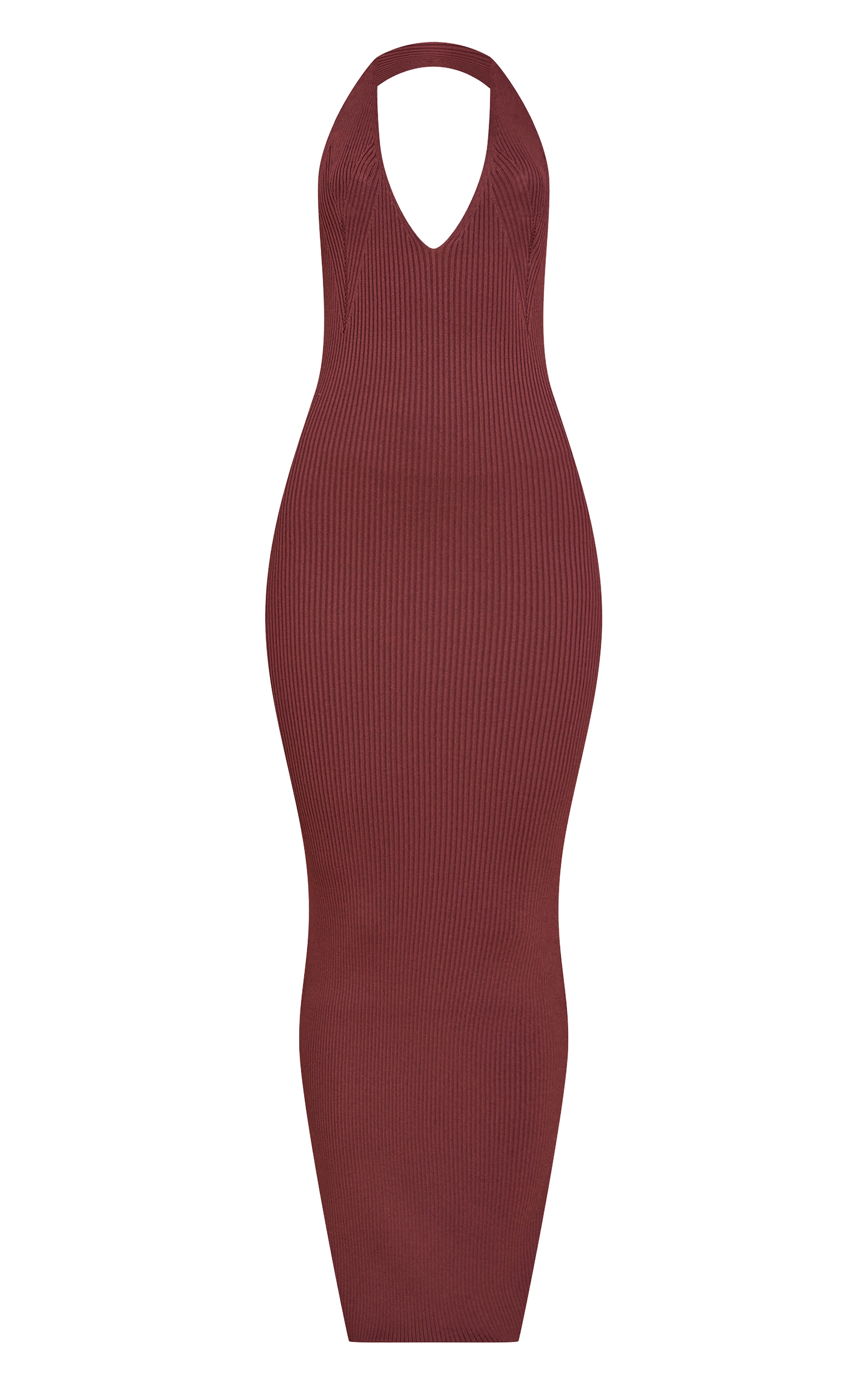 Chocolate Ribbed Knit Twist Back Maxi Dress image 4