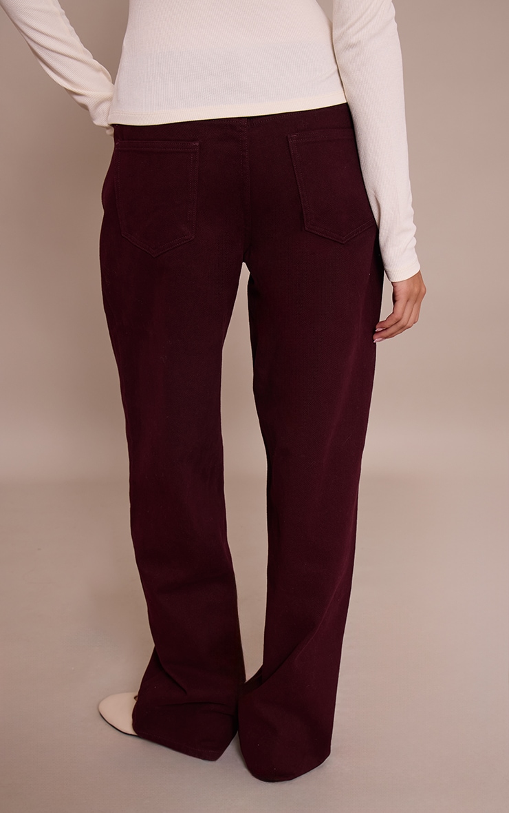 Burgundy Mid Rise Straight Leg Jeans image 3