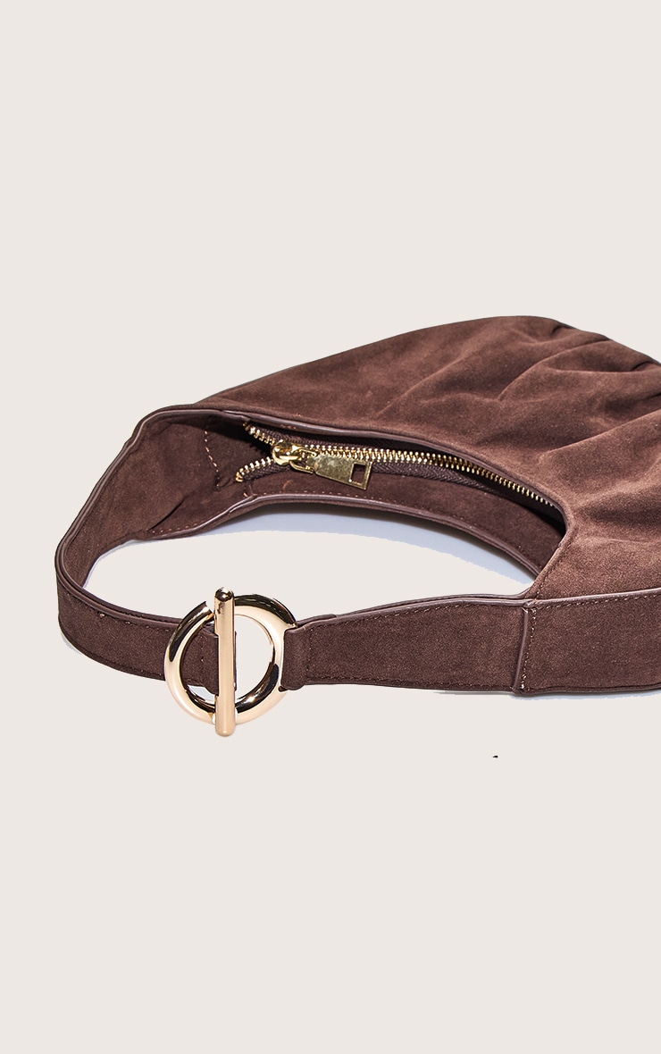 Chocolate Faux Suede T Bar Asymetric Shoulder Bag image 4