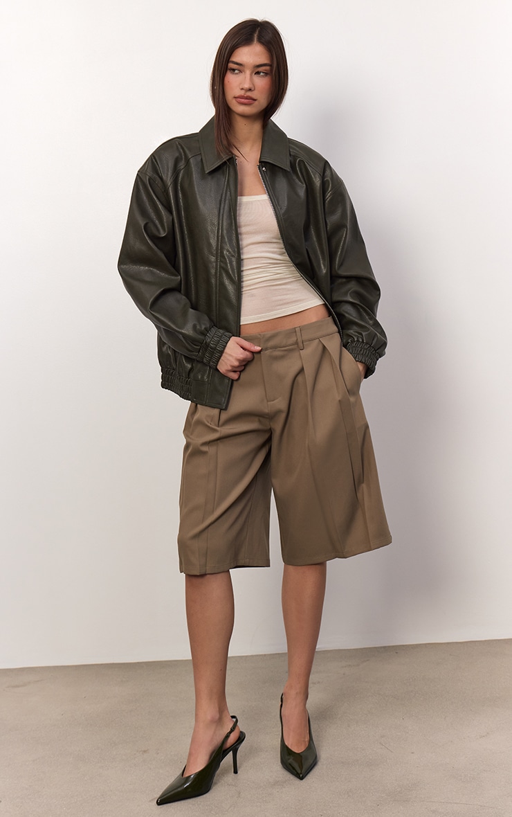  Camel Woven Pleat Detail Jorts image 2