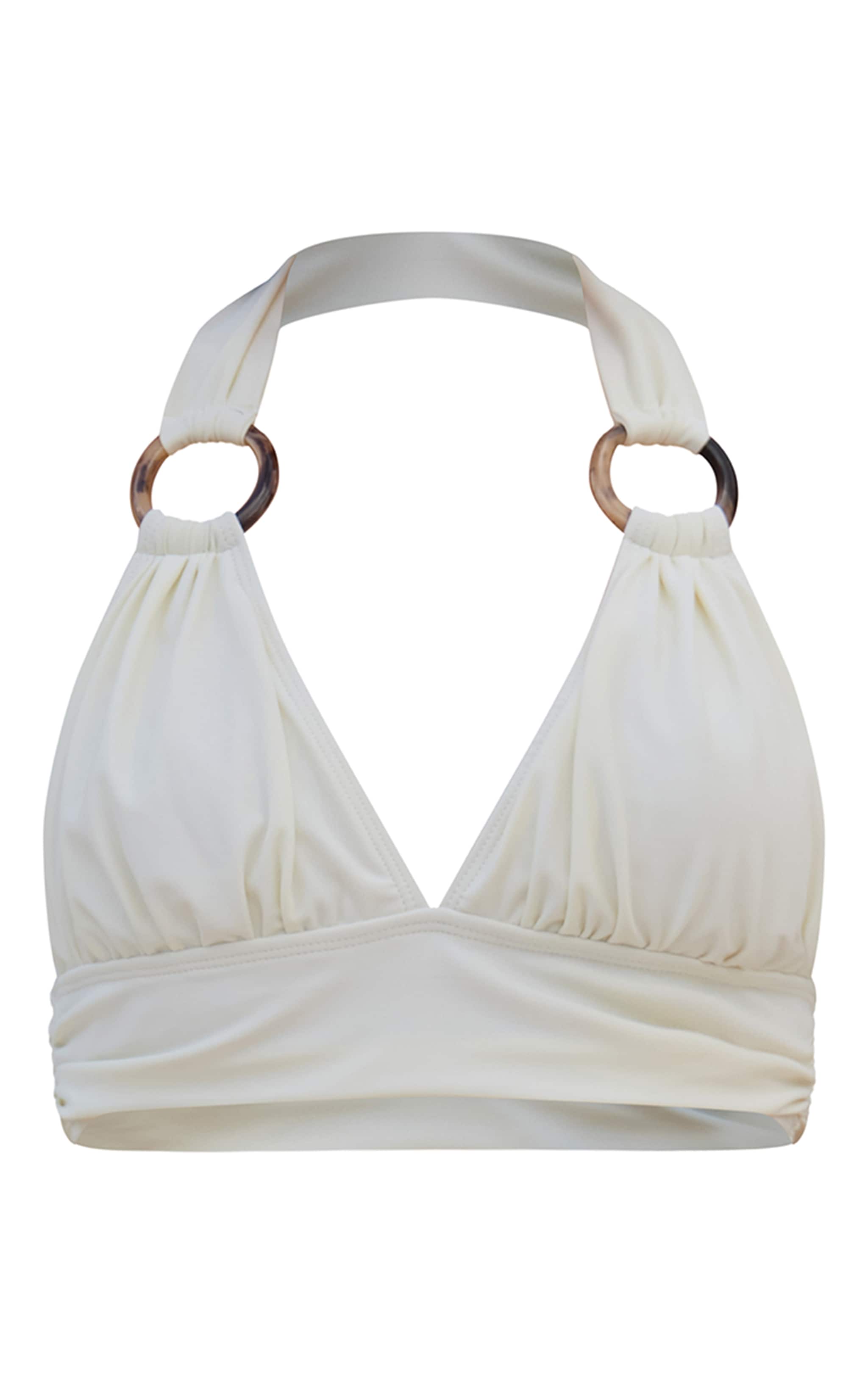 Cream O Ring Detail Ruched Triangle Bikini Top image 5