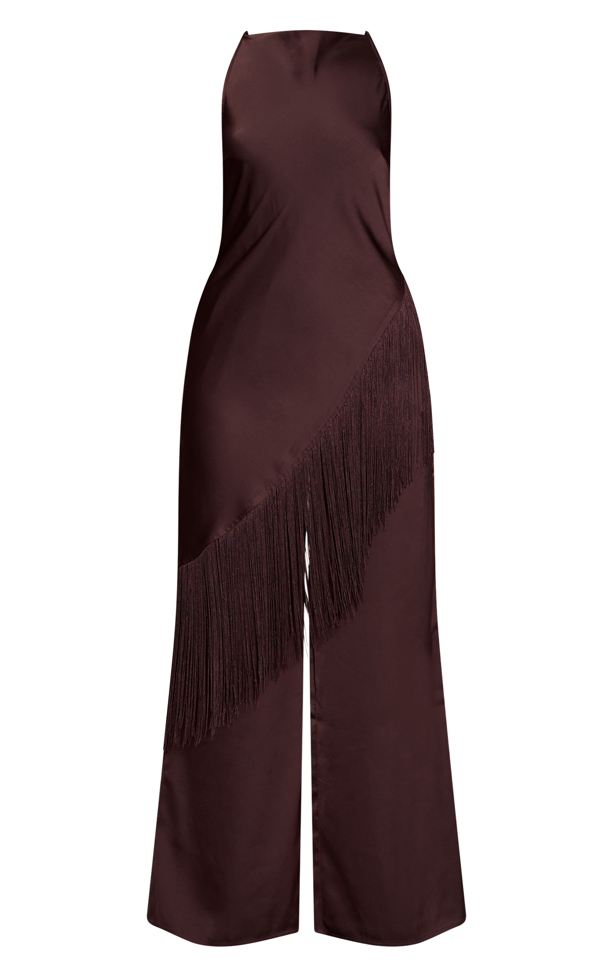 Deep Chocolate Satin Fringe Detail Jumpsuit image 5