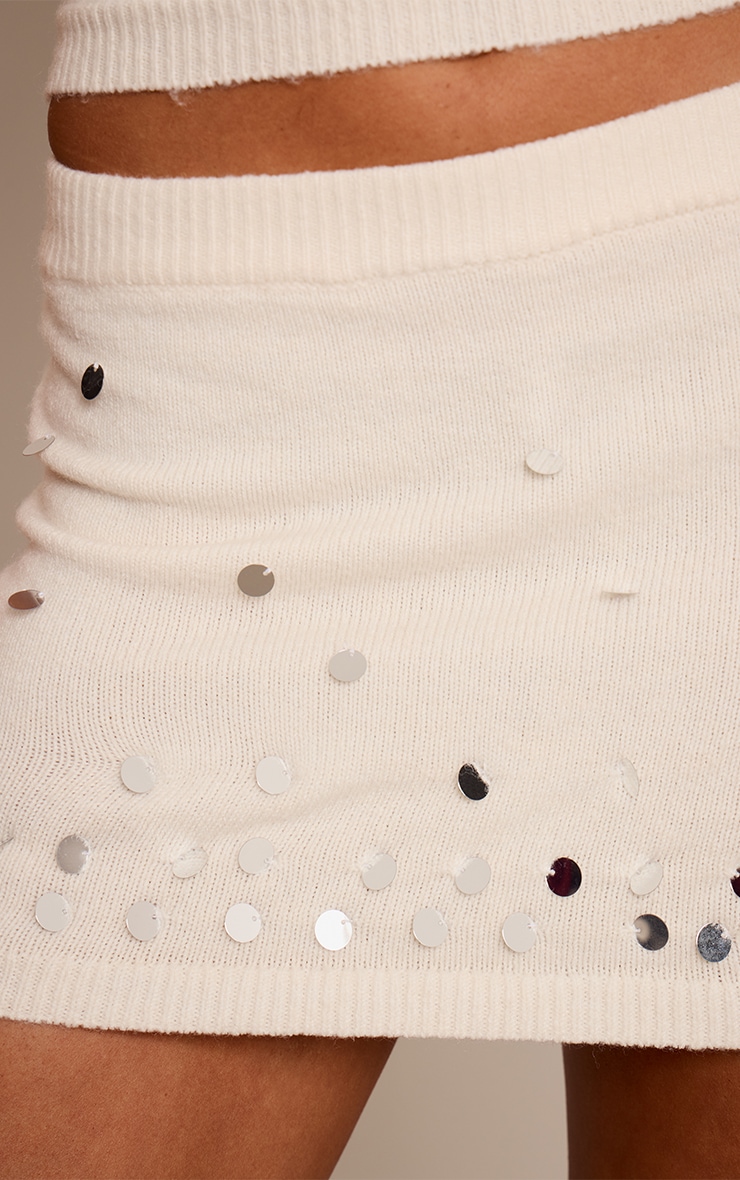 Mini-jupe en maille tricot crème à sequins image 5