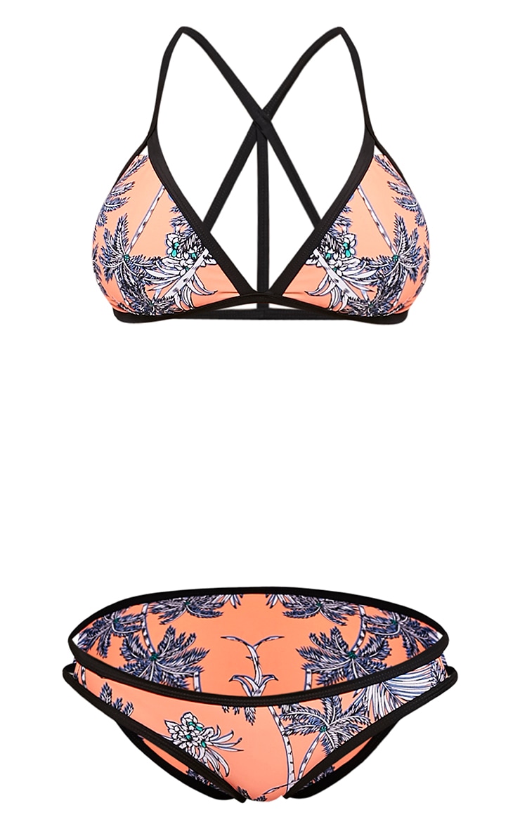Gia Orange Floral Contrast Detail Bikini PrettyLittleThing