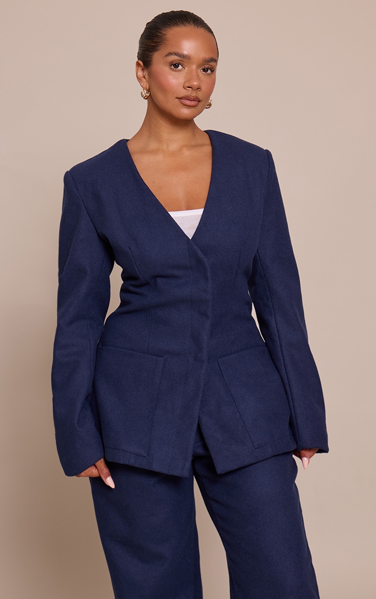 Shape Navy Wool-Look Cross Over Blazer image 1