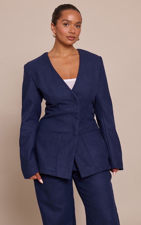 Shape Navy Wool-Look Cross Over Blazer