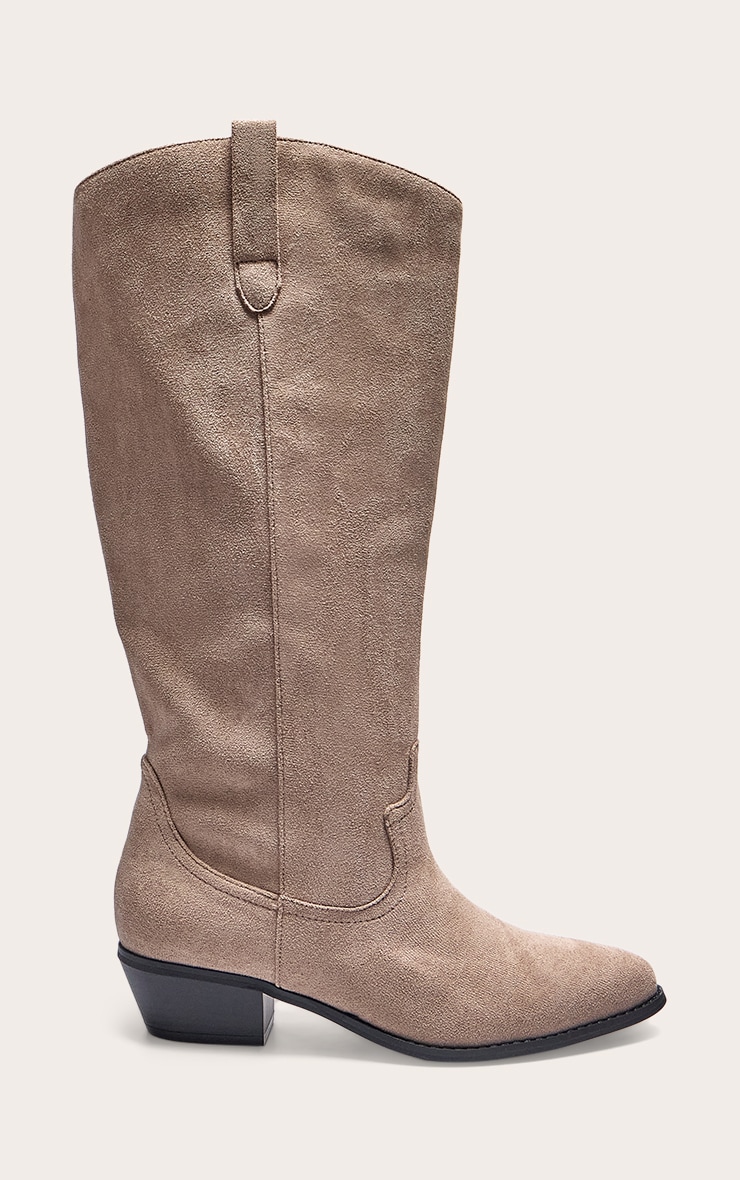 Taupe Faux Suede Point Toe Knee High Western Boots image 5