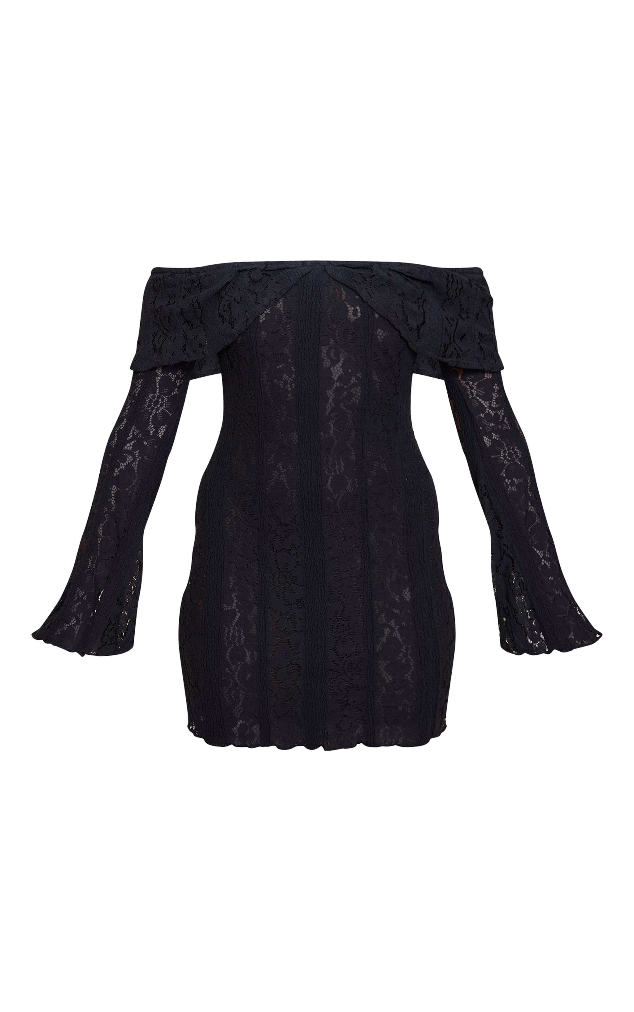 Black Lace Bardot Long Sleeve Mini Dress image 5