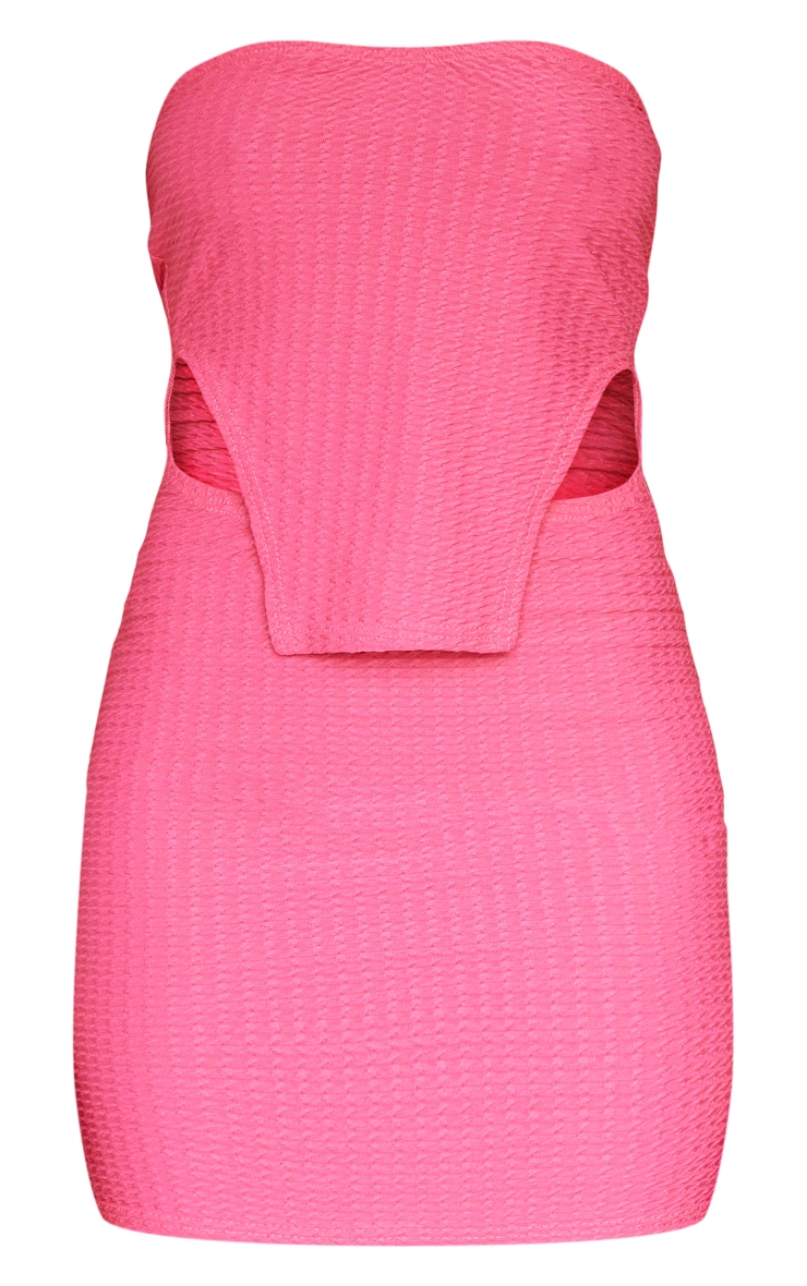 Hot Pink Textured Bandeau Stirrup Hem Bodycon Dress image 5