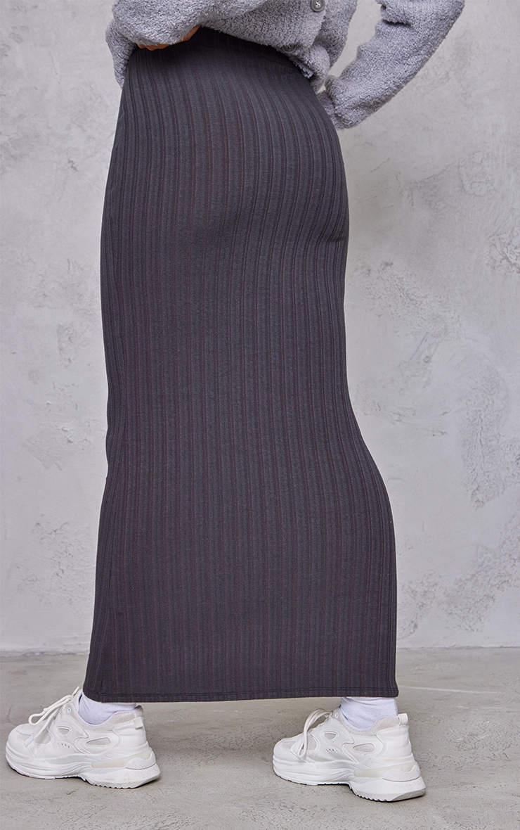  Charcoal Grey Soft Rib Low Rise Maxi Skirt image 3