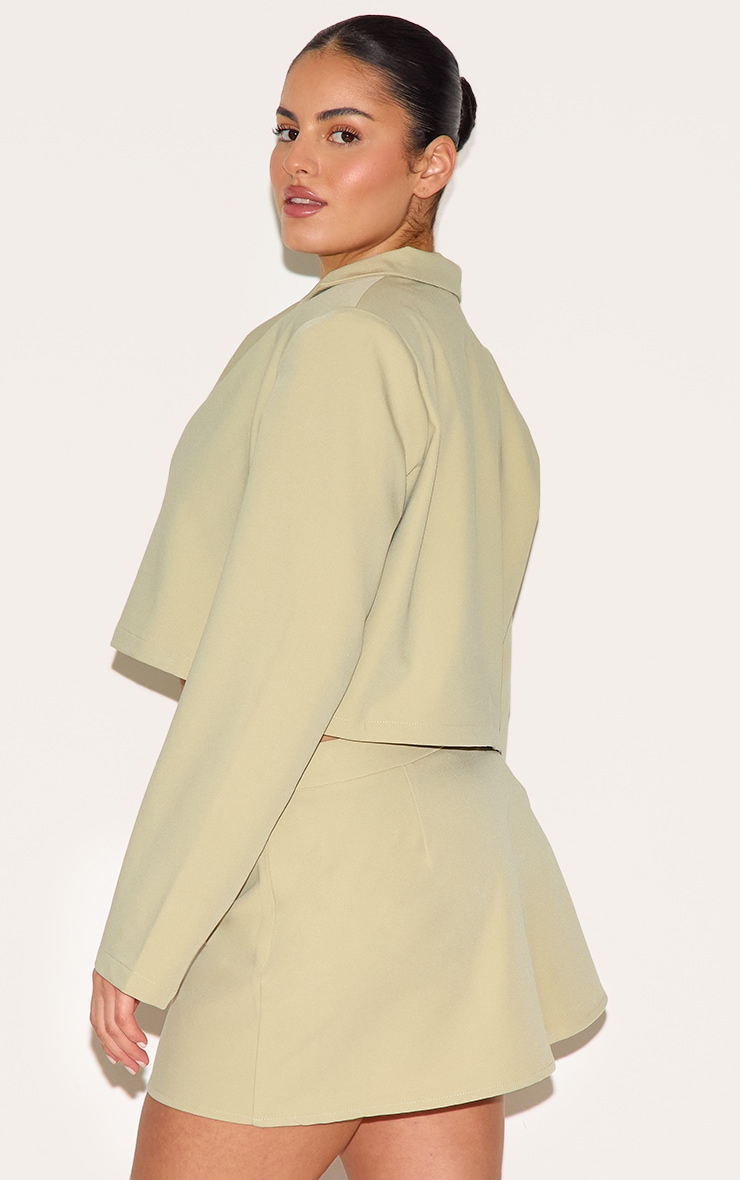 Plus Sage Green Tailored Woven Boxy Cropped Bow Detail Blazer image 2