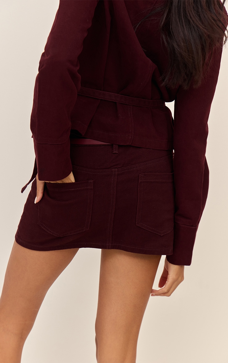 Burgundy Washed Denim Mini Skirt image 3