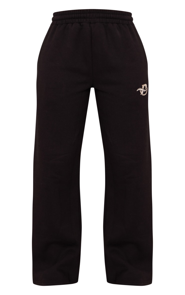 PRETTYLITTLETHING Black Logo Embroidered Wide Leg Track Pants image 5