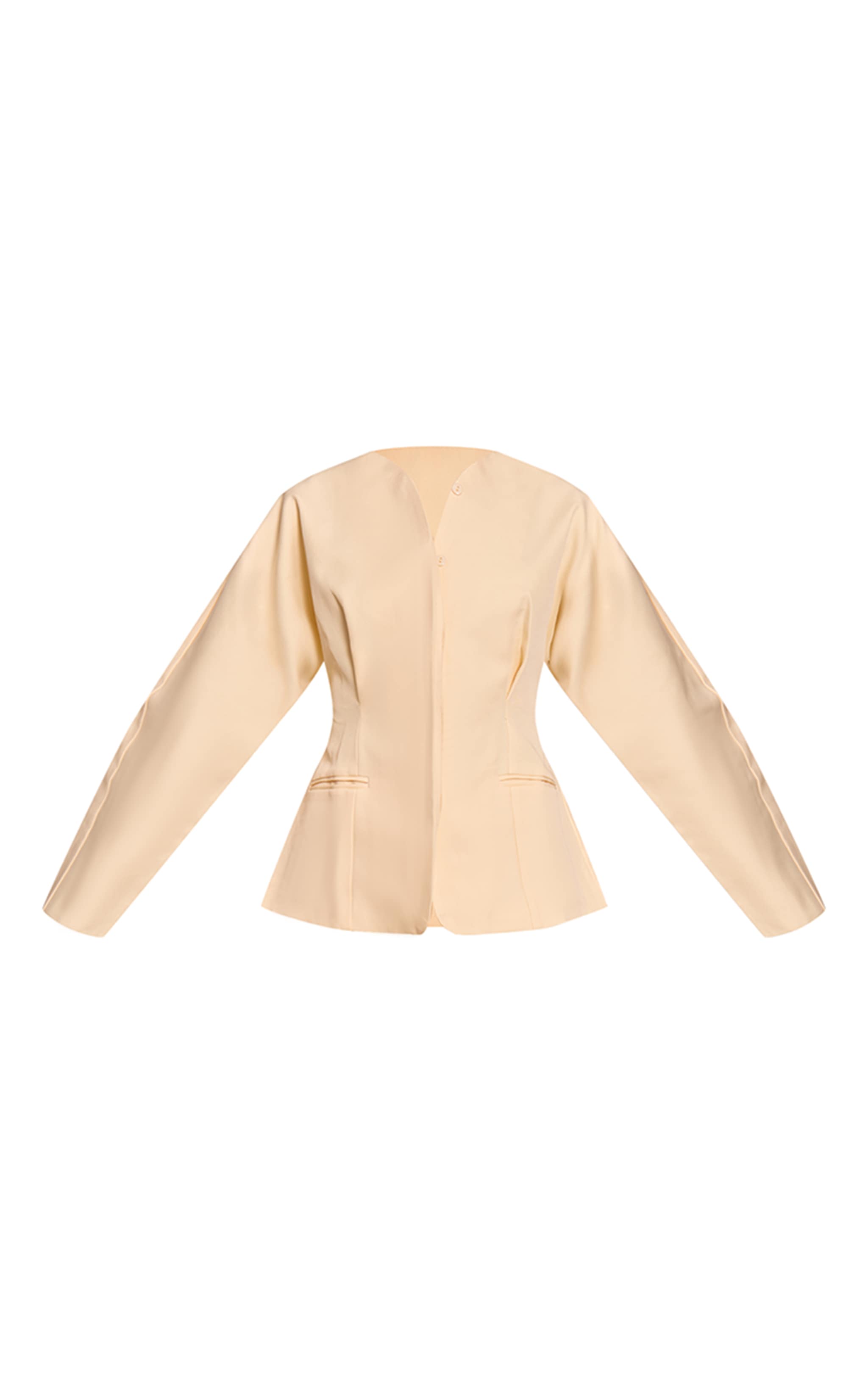 Crème au beurre Veste blazer premium tissée sans col ajustée image 5