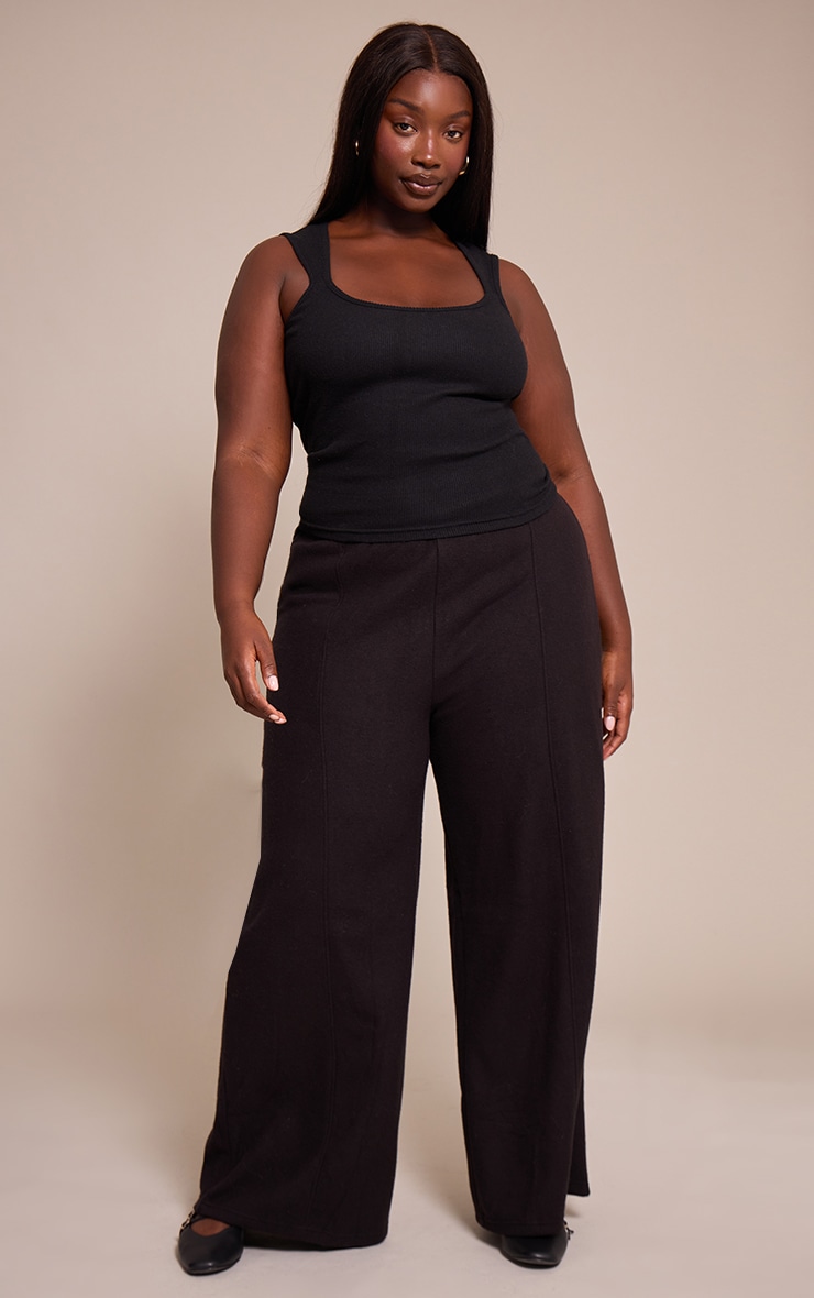 Plus Black Soft Touch Rib Square Neck Top image 3