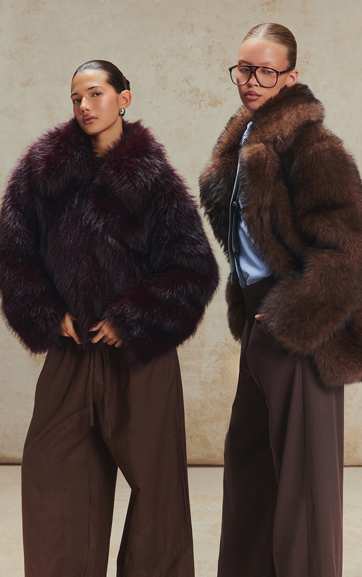 Brown Oversized Midi Faux Fur Coat image 4
