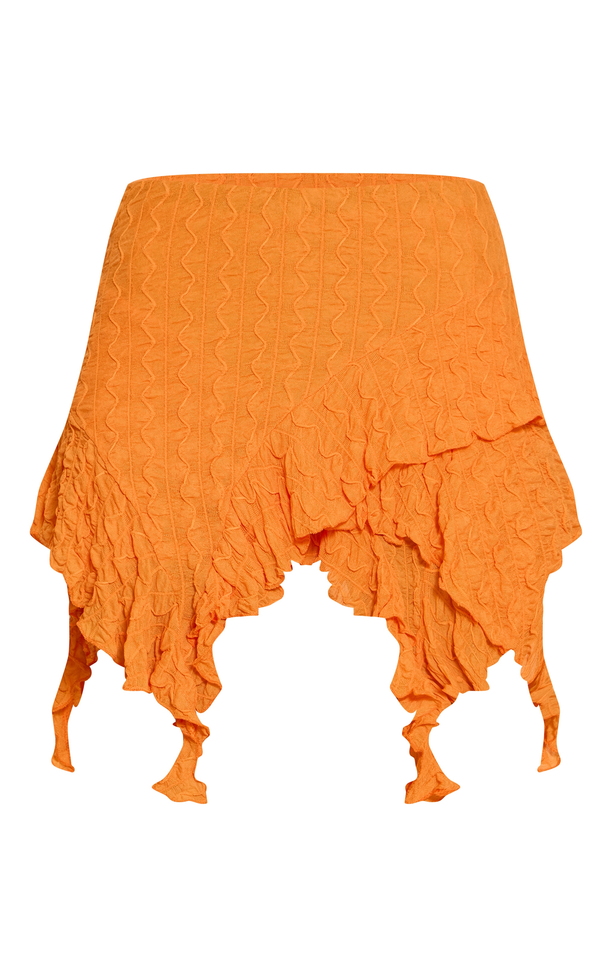 Orange Sheer Textured Jersey Handkerchief Hem Mini Skirt image 6