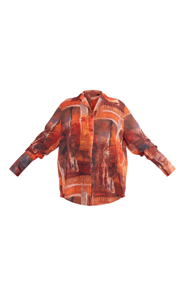 Plus Brown Abstract Printed Oversized Beach Shirt image 5