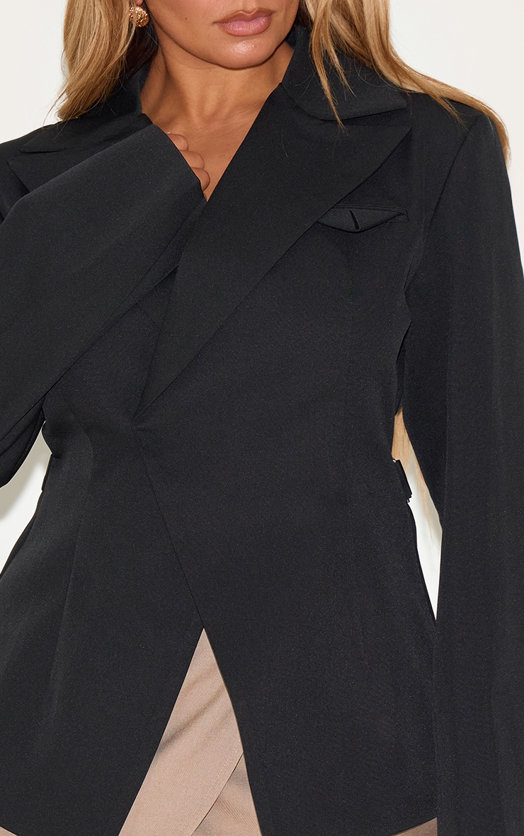 Shape Black Tailored Asymmetrical Cross Over Adjustable Waist Blazer image 4