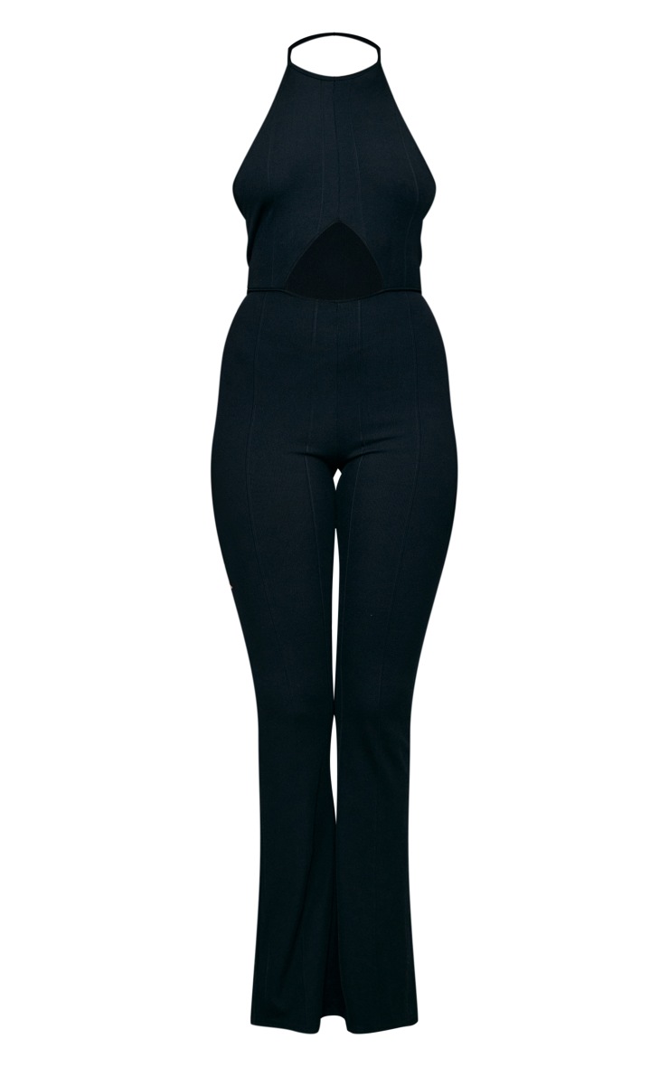 Black Bandage Rib Halterneck Cut Out Jumpsuit image 5