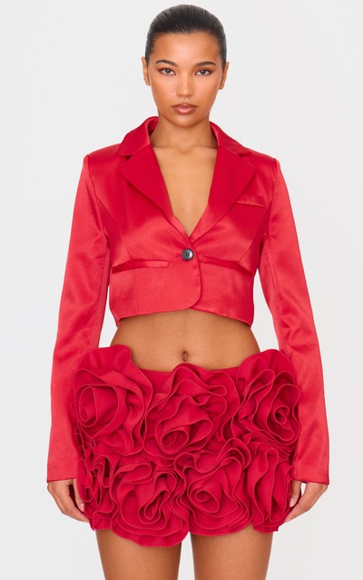 Red Glitter Tailored Cropped Blazer