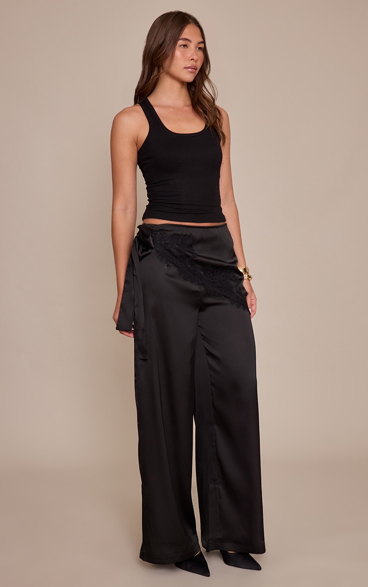 Black Satin Scarf Wide Leg Pants image 2