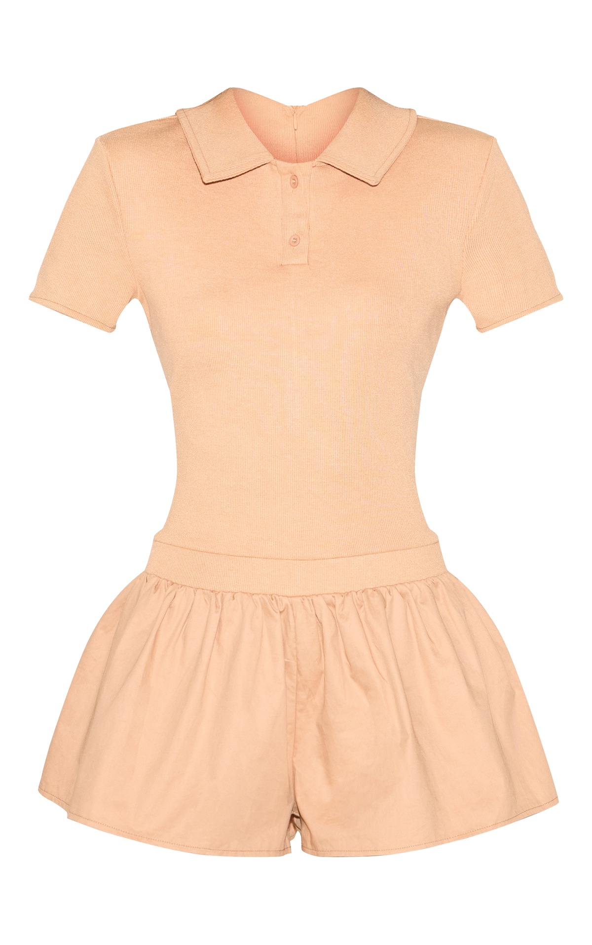 Sand Rib Polo Collar Detail Skort Playsuit | Dresses | PLT