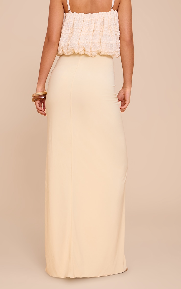 Beige Stretch Chiffon Trim Detail Maxi Skirt image 3