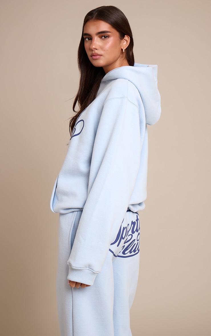 Light Blue Sports Club Cotton Fleece Oversized Pull Over Hoodie image 2