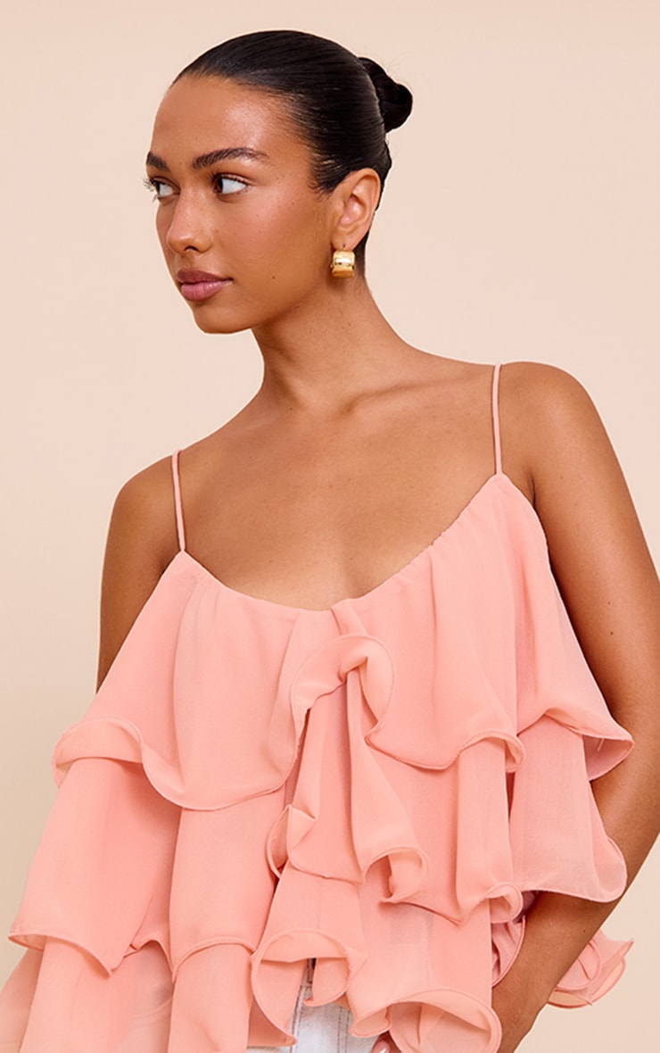 Peach Chiffon Layered Puffball Top image 4