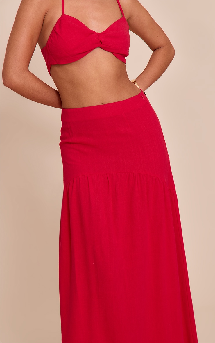 Tomato Red Seam Detail Floaty Linen Maxi Skirt image 4