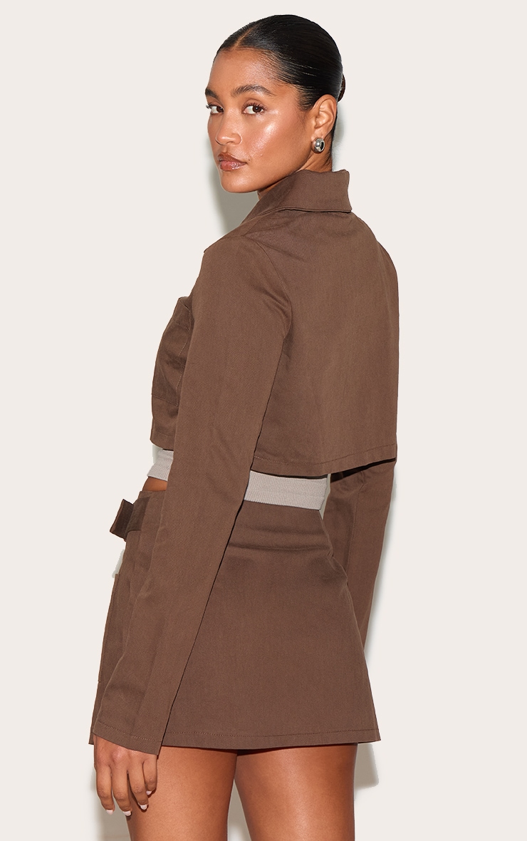 Deep Chocolate Woven Cropped Shacket image 2