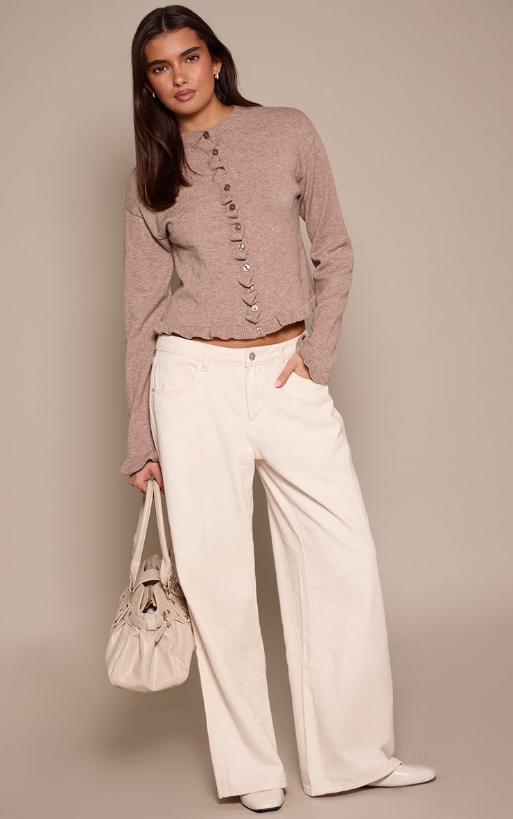 Taupe Ruffle Detail Knit Cardigan  image 3