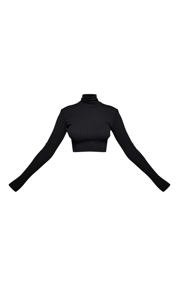 BLACK ELBOW ROLL CUFF KNIT TOP