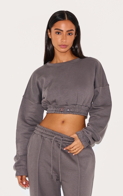 Petite Steel Blue Crop Elasticated Sweat Top