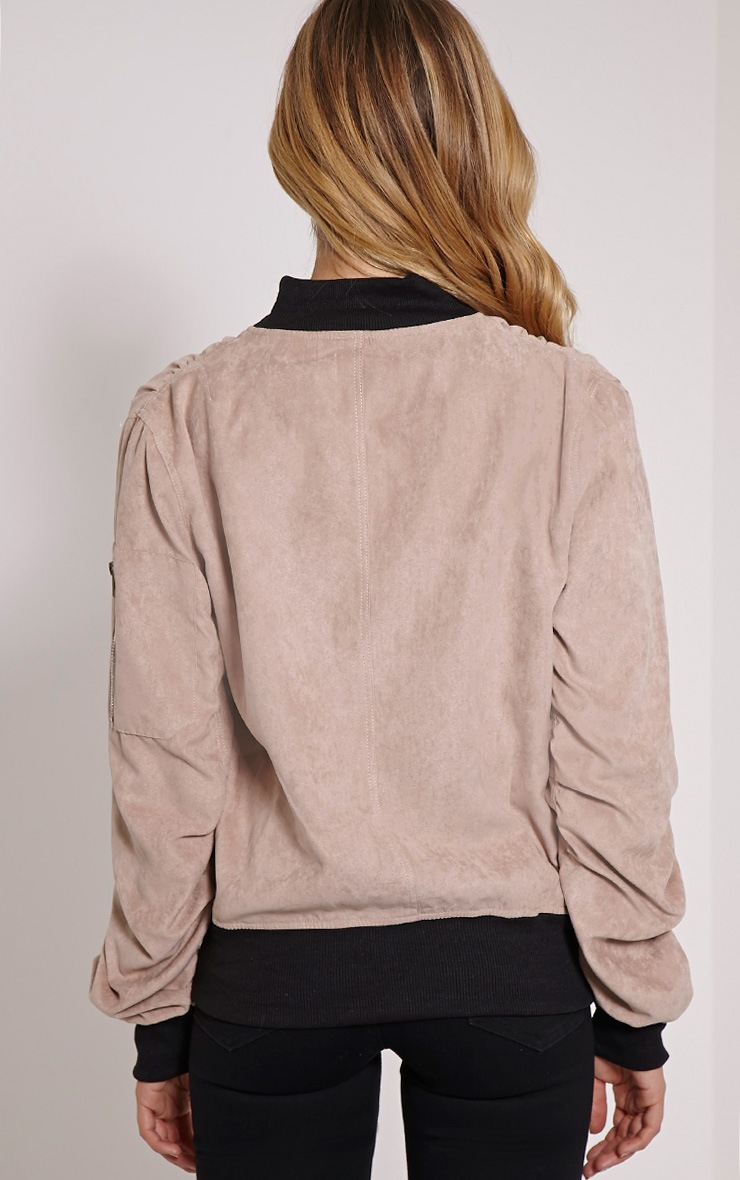 Poppie Blush Suede Bomber Jacket Knitwear PrettyLittleThing