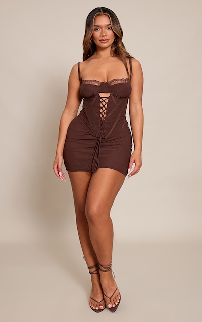 Shape Mini-jupe en mesh chocolat à taille mi-haute