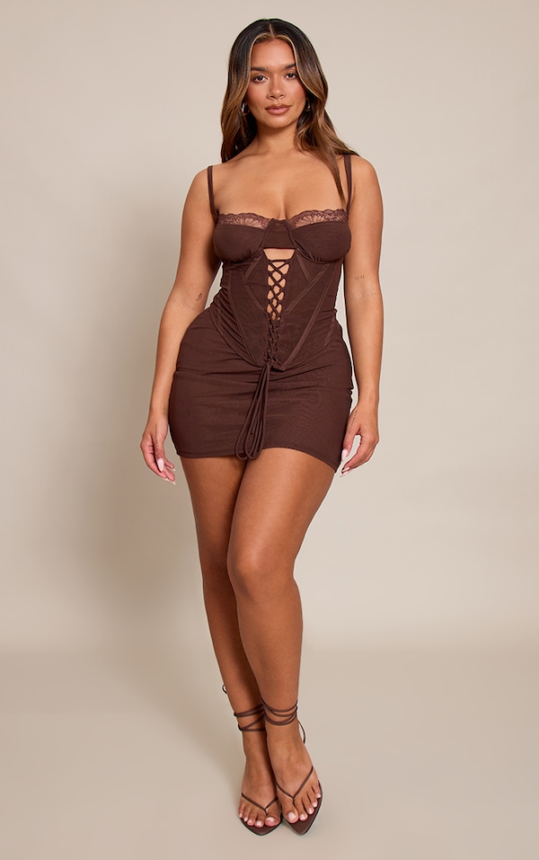 Shape Chocolate Mesh Mid Rise Mini Skirt