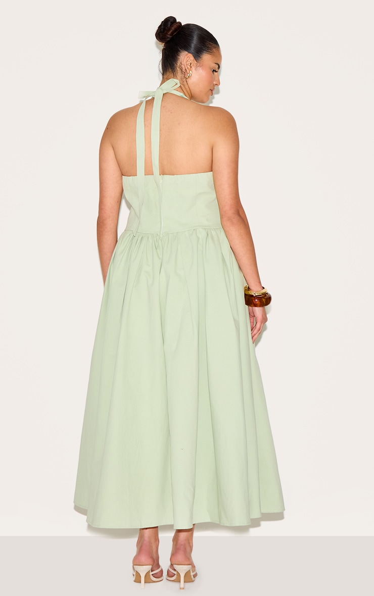 Plus Sage Green Halterneck Tie Detail Midaxi Dress image 2