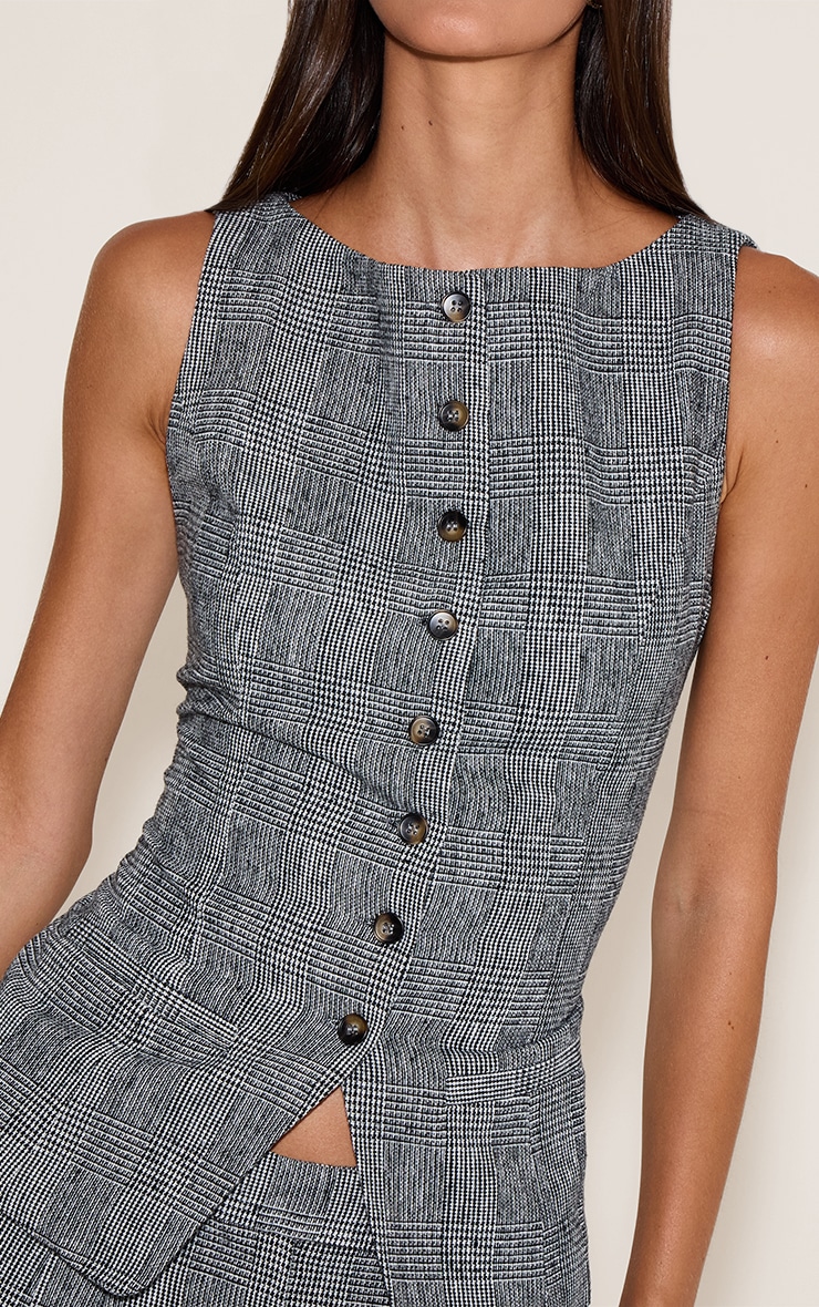 Grey Checked Woven Waistcoat image 4