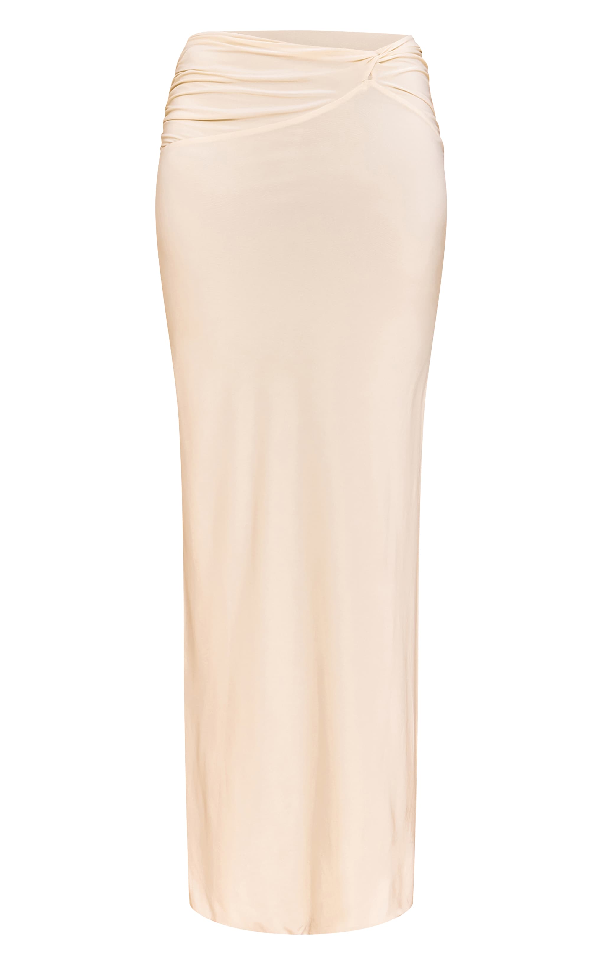Almond Double Layer Slinky Twist Detail Maxi Skirt image 5