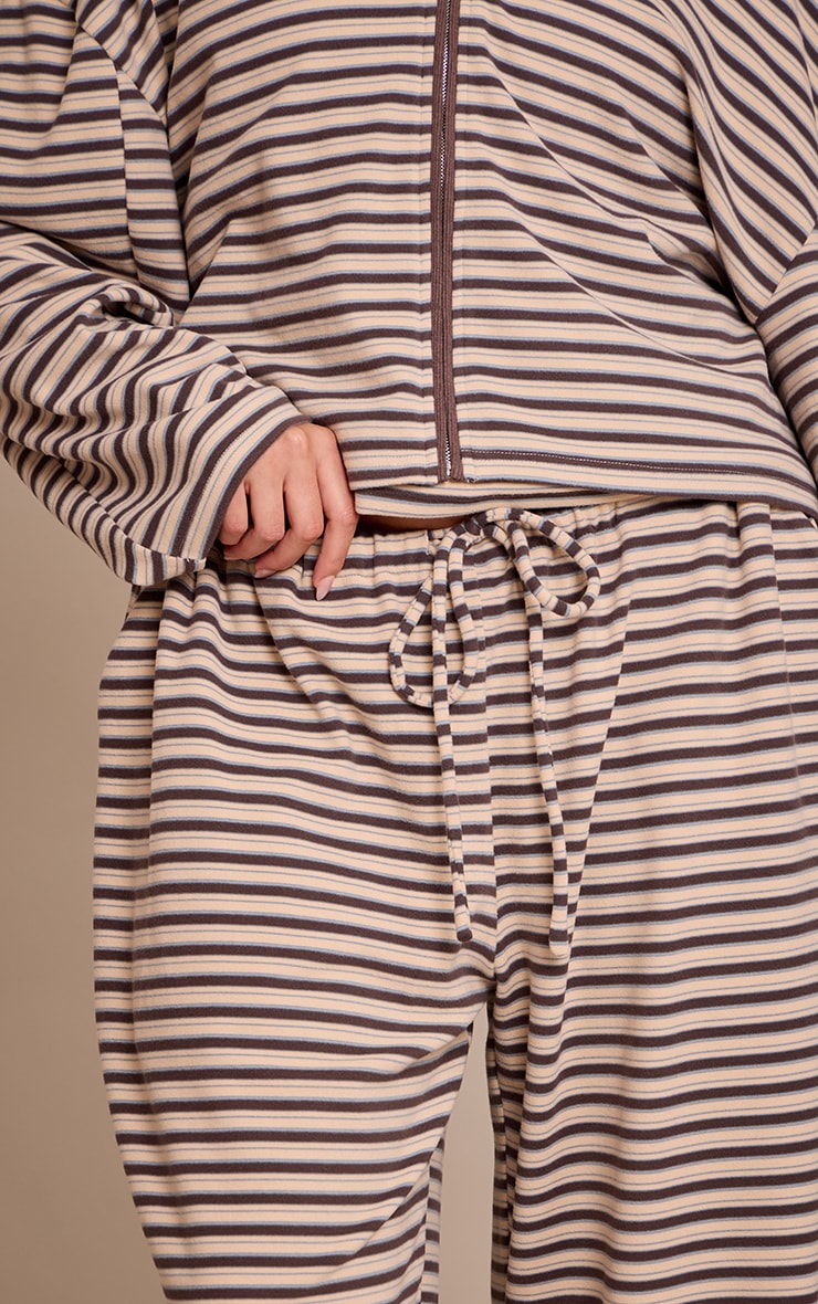 Plus Brown Striped Soft Fleece Straight Leg Sweatpants image 4